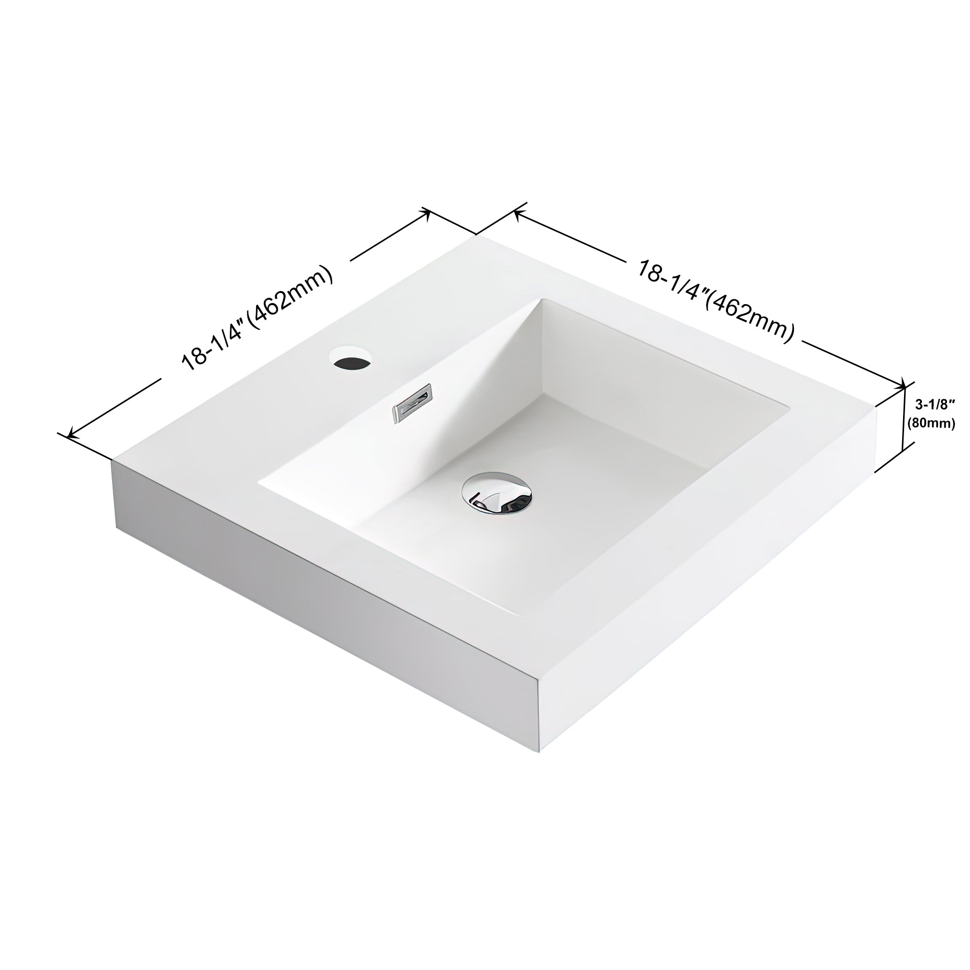 Dowell 18-1/4" Bathroom Topmount Resin Basin with Overflow - One 13-1/2" Sink, 4-3/8" Deep - 000 1818BP Series