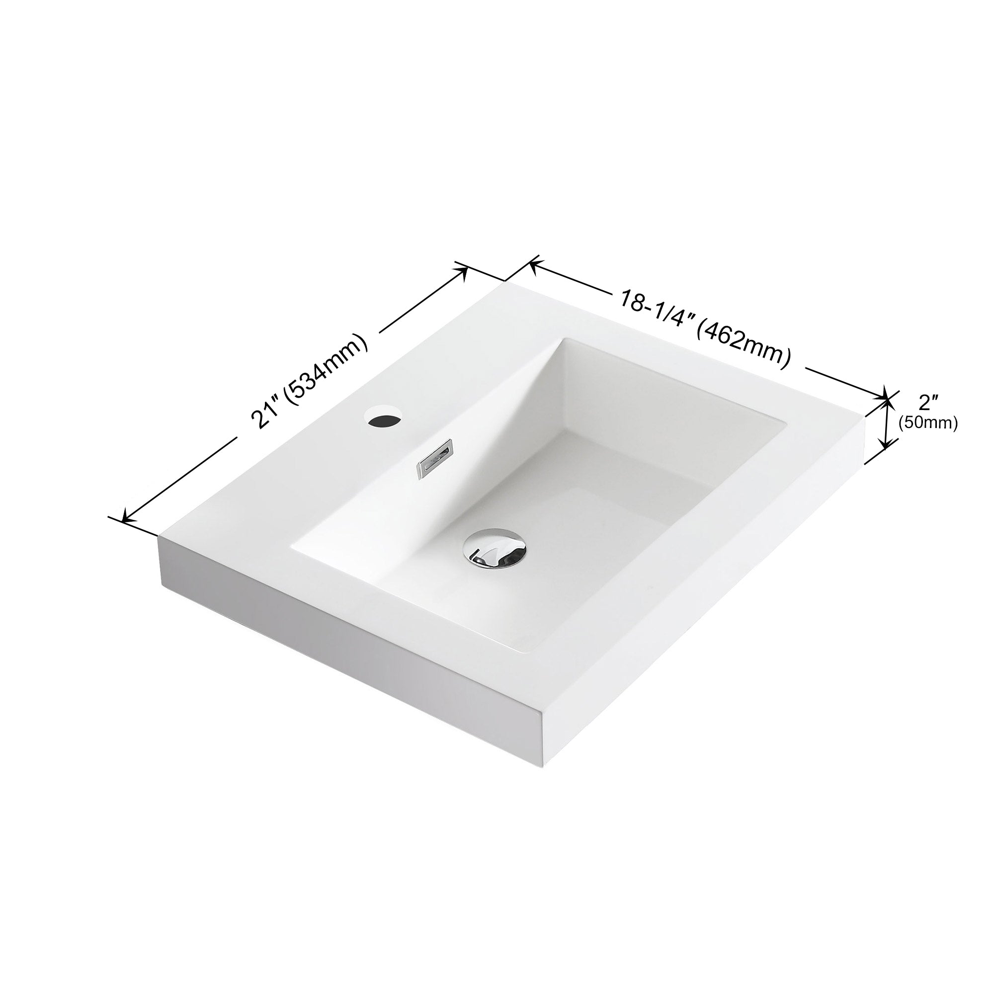 Dowell 21" Bathroom Sink - Single Bowl Resin Basin, Rectangular Drop In with Overflow, White - 000 2118BP Series