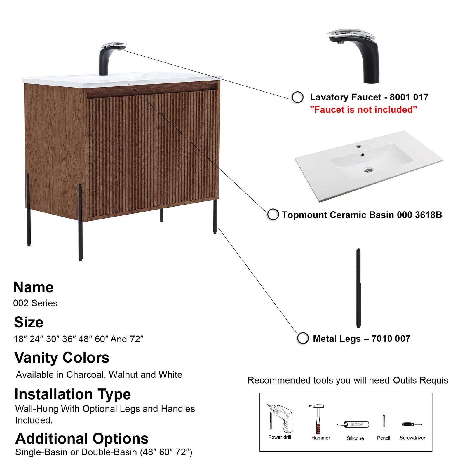 Dowell 36¡°(Fluted Bathroom Vanity Set ¡°(Assembled Cabinet Base with 2 Soft-Close Doors, Shelves & Ceramic/Resin Single Basin, Black/Golden Legs- 002 36 Series