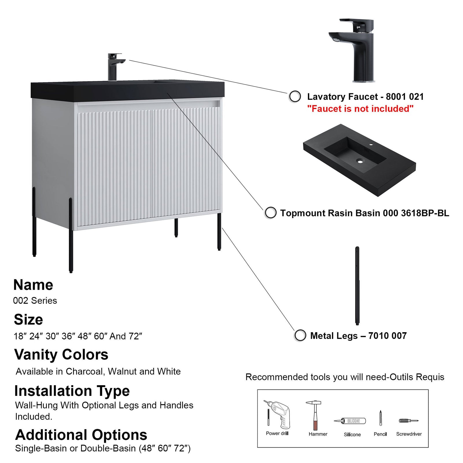 Dowell 36¡°(Fluted Bathroom Vanity Set ¡°(Assembled Cabinet Base with 2 Soft-Close Doors, Shelves & Ceramic/Resin Single Basin, Black/Golden Legs- 002 36 Series