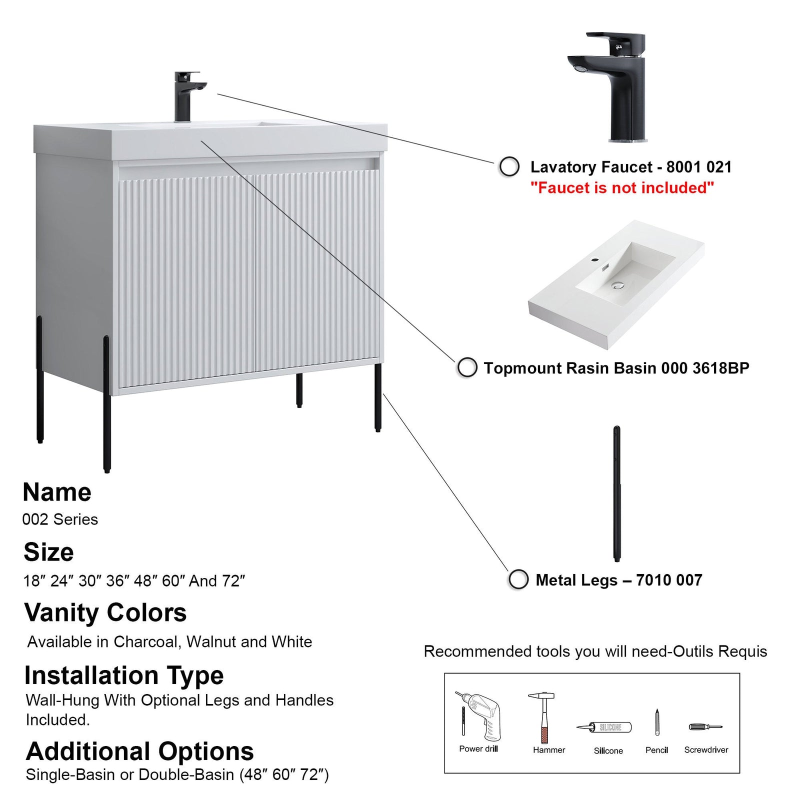 Dowell 36¡°(Fluted Bathroom Vanity Set ¡°(Assembled Cabinet Base with 2 Soft-Close Doors, Shelves & Ceramic/Resin Single Basin, Black/Golden Legs- 002 36 Series