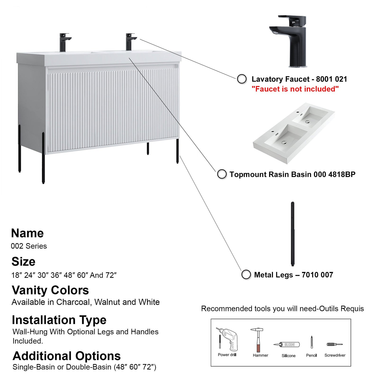 Dowell 48-Fluted Bathroom Vanity Set-(Assembled Cabinet Base with 3 Soft-Close Doors, Shelves & Ceramic/Resin Basin, Black/Golden Legs - 002 48 Series