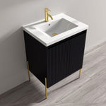 Dowell 24" Fluted Design Vanity Set ¡°(Modern Pre-Assembled Bathroom Cabinet with Soft-Close Doors & Shelf, Ceramic/Resin Basin, Black/Golden Legs - 002 24 Series
