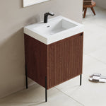 Dowell 24" Fluted Design Vanity Set ¡°(Modern Pre-Assembled Bathroom Cabinet with Soft-Close Doors & Shelf, Ceramic/Resin Basin, Black/Golden Legs - 002 24 Series