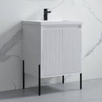 Dowell 24" Fluted Design Vanity Set ¡°(Modern Pre-Assembled Bathroom Cabinet with Soft-Close Doors & Shelf, Ceramic/Resin Basin, Black/Golden Legs - 002 24 Series