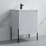 Dowell 24" Fluted Design Vanity Set ¡°(Modern Pre-Assembled Bathroom Cabinet with Soft-Close Doors & Shelf, Ceramic/Resin Basin, Black/Golden Legs - 002 24 Series