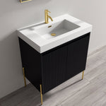 Dowell 30¡°(Fluted Bathroom Vanity Set ¡°(Pre-Assembled Cabinet Base with 2 Soft-Close Doors, Shelves & Ceramic/Resin Single Basin, Black/Golden Legs - 002 30 Series