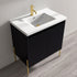 Dowell 30¡°(Fluted Bathroom Vanity Set ¡°(Pre-Assembled Cabinet Base with 2 Soft-Close Doors, Shelves & Ceramic/Resin Single Basin, Black/Golden Legs - 002 30 Series