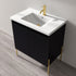 Dowell 30¡°(Fluted Bathroom Vanity Set ¡°(Pre-Assembled Cabinet Base with 2 Soft-Close Doors, Shelves & Ceramic/Resin Single Basin, Black/Golden Legs - 002 30 Series