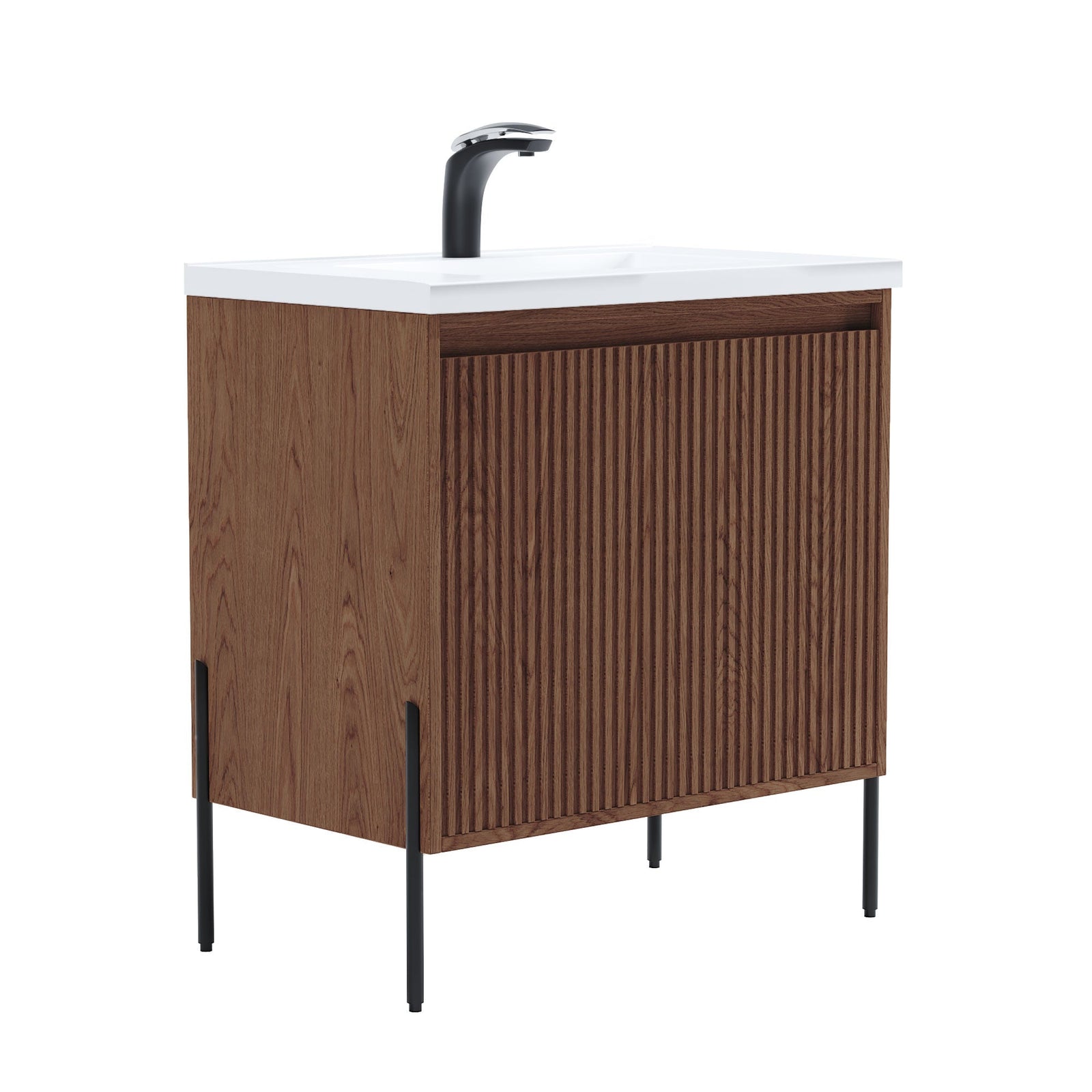 Dowell 30¡°(Fluted Bathroom Vanity Set ¡°(Pre-Assembled Cabinet Base with 2 Soft-Close Doors, Shelves & Ceramic/Resin Single Basin, Black/Golden Legs - 002 30 Series