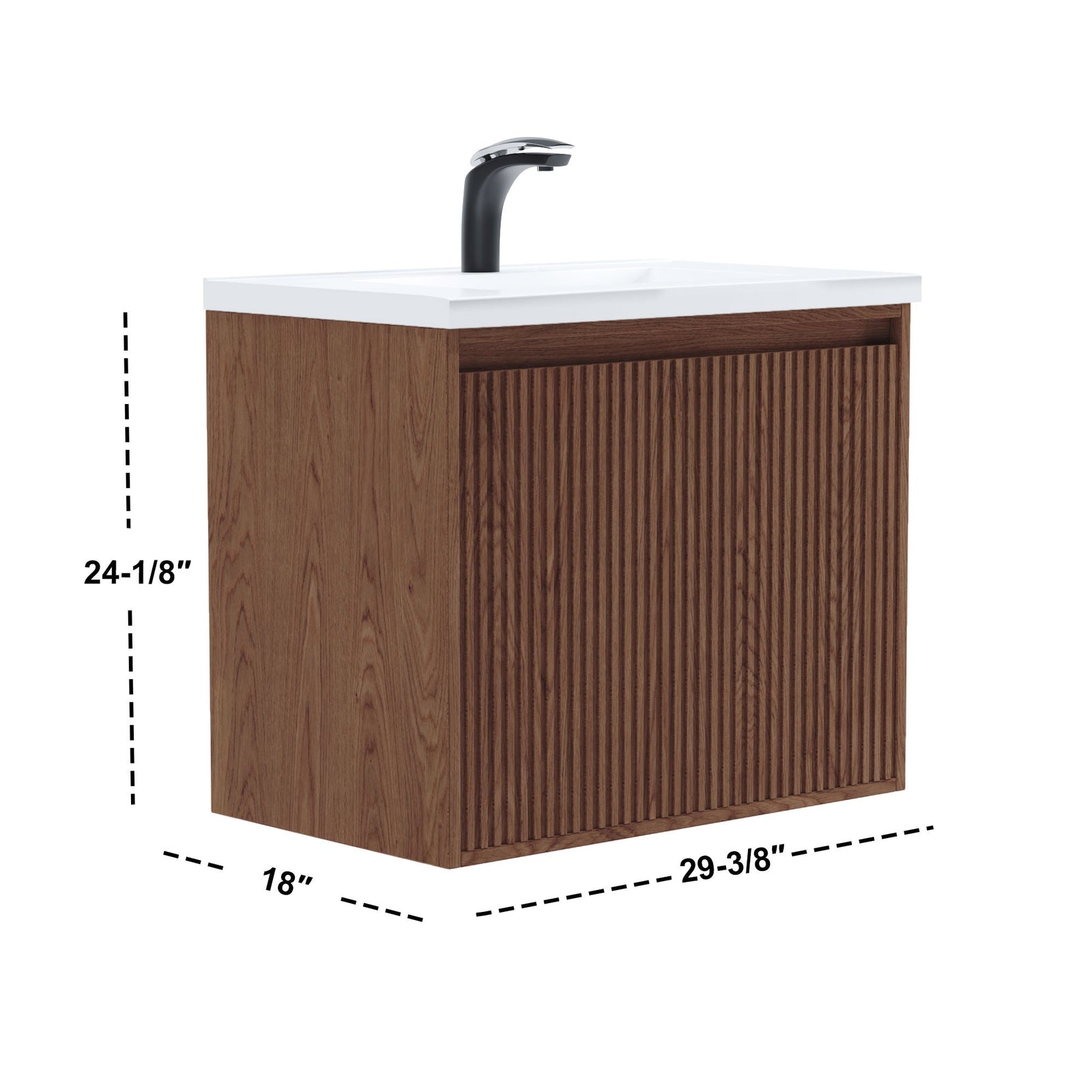 Dowell 30¡°(Fluted Bathroom Vanity Set ¡°(Pre-Assembled Cabinet Base with 2 Soft-Close Doors, Shelves & Ceramic/Resin Single Basin, Black/Golden Legs - 002 30 Series