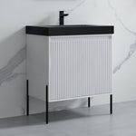 Dowell 30¡°(Fluted Bathroom Vanity Set ¡°(Pre-Assembled Cabinet Base with 2 Soft-Close Doors, Shelves & Ceramic/Resin Single Basin, Black/Golden Legs - 002 30 Series