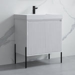 Dowell 30¡°(Fluted Bathroom Vanity Set ¡°(Pre-Assembled Cabinet Base with 2 Soft-Close Doors, Shelves & Ceramic/Resin Single Basin, Black/Golden Legs - 002 30 Series