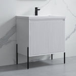 Dowell 30¡°(Fluted Bathroom Vanity Set ¡°(Pre-Assembled Cabinet Base with 2 Soft-Close Doors, Shelves & Ceramic/Resin Single Basin, Black/Golden Legs - 002 30 Series