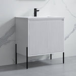 Dowell 30¡°(Fluted Bathroom Vanity Set ¡°(Pre-Assembled Cabinet Base with 2 Soft-Close Doors, Shelves & Ceramic/Resin Single Basin, Black/Golden Legs - 002 30 Series