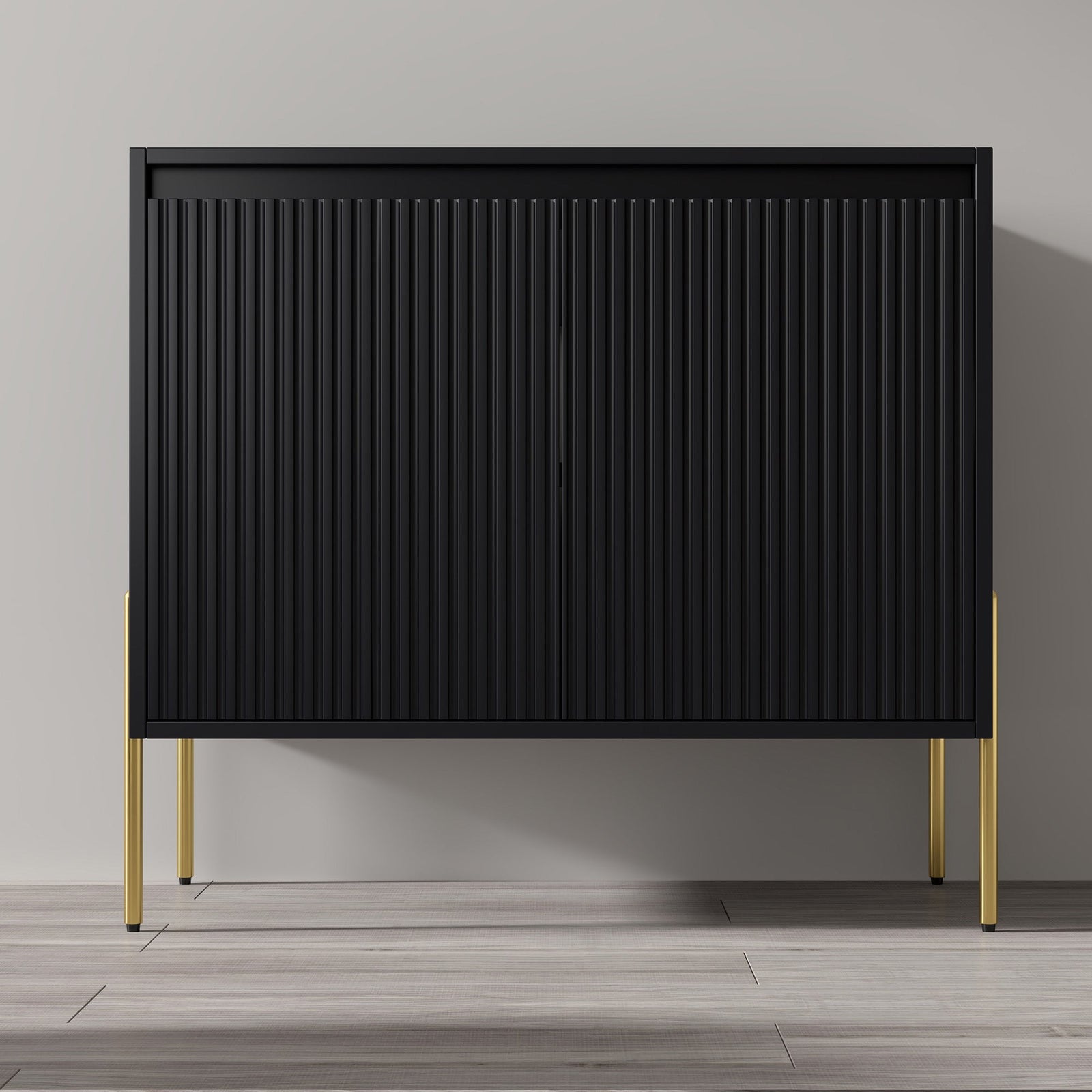Dowell 36¡°(Fluted Bathroom Vanity Set ¡°(Assembled Cabinet Base with 2 Soft-Close Doors, Shelves & Ceramic/Resin Single Basin, Black/Golden Legs- 002 36 Series