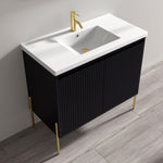 Dowell 36¡°(Fluted Bathroom Vanity Set ¡°(Assembled Cabinet Base with 2 Soft-Close Doors, Shelves & Ceramic/Resin Single Basin, Black/Golden Legs- 002 36 Series