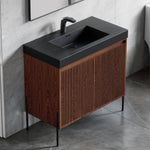 Dowell 36¡°(Fluted Bathroom Vanity Set ¡°(Assembled Cabinet Base with 2 Soft-Close Doors, Shelves & Ceramic/Resin Single Basin, Black/Golden Legs- 002 36 Series