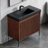 Dowell 36¡°(Fluted Bathroom Vanity Set ¡°(Assembled Cabinet Base with 2 Soft-Close Doors, Shelves & Ceramic/Resin Single Basin, Black/Golden Legs- 002 36 Series