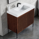 Dowell 36¡°(Fluted Bathroom Vanity Set ¡°(Assembled Cabinet Base with 2 Soft-Close Doors, Shelves & Ceramic/Resin Single Basin, Black/Golden Legs- 002 36 Series