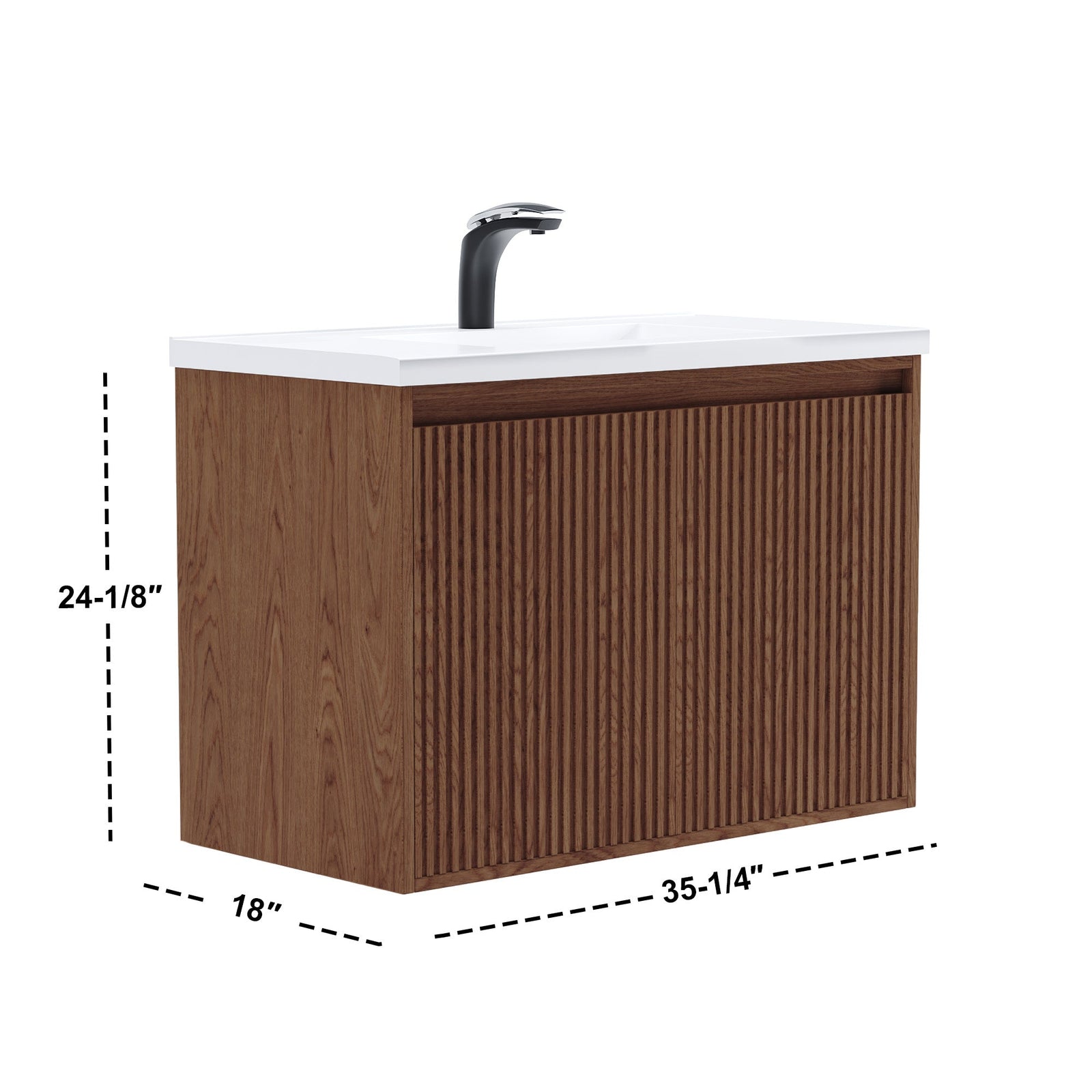 Dowell 36¡°(Fluted Bathroom Vanity Set ¡°(Assembled Cabinet Base with 2 Soft-Close Doors, Shelves & Ceramic/Resin Single Basin, Black/Golden Legs- 002 36 Series