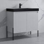 Dowell 36¡°(Fluted Bathroom Vanity Set ¡°(Assembled Cabinet Base with 2 Soft-Close Doors, Shelves & Ceramic/Resin Single Basin, Black/Golden Legs- 002 36 Series