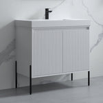 Dowell 36¡°(Fluted Bathroom Vanity Set ¡°(Assembled Cabinet Base with 2 Soft-Close Doors, Shelves & Ceramic/Resin Single Basin, Black/Golden Legs- 002 36 Series
