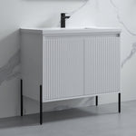 Dowell 36¡°(Fluted Bathroom Vanity Set ¡°(Assembled Cabinet Base with 2 Soft-Close Doors, Shelves & Ceramic/Resin Single Basin, Black/Golden Legs- 002 36 Series