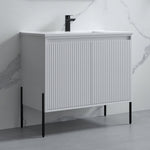 Dowell 36¡°(Fluted Bathroom Vanity Set ¡°(Assembled Cabinet Base with 2 Soft-Close Doors, Shelves & Ceramic/Resin Single Basin, Black/Golden Legs- 002 36 Series