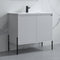 Dowell 36¡°(Fluted Bathroom Vanity Set ¡°(Assembled Cabinet Base with 2 Soft-Close Doors, Shelves & Ceramic/Resin Single Basin, Black/Golden Legs- 002 36 Series