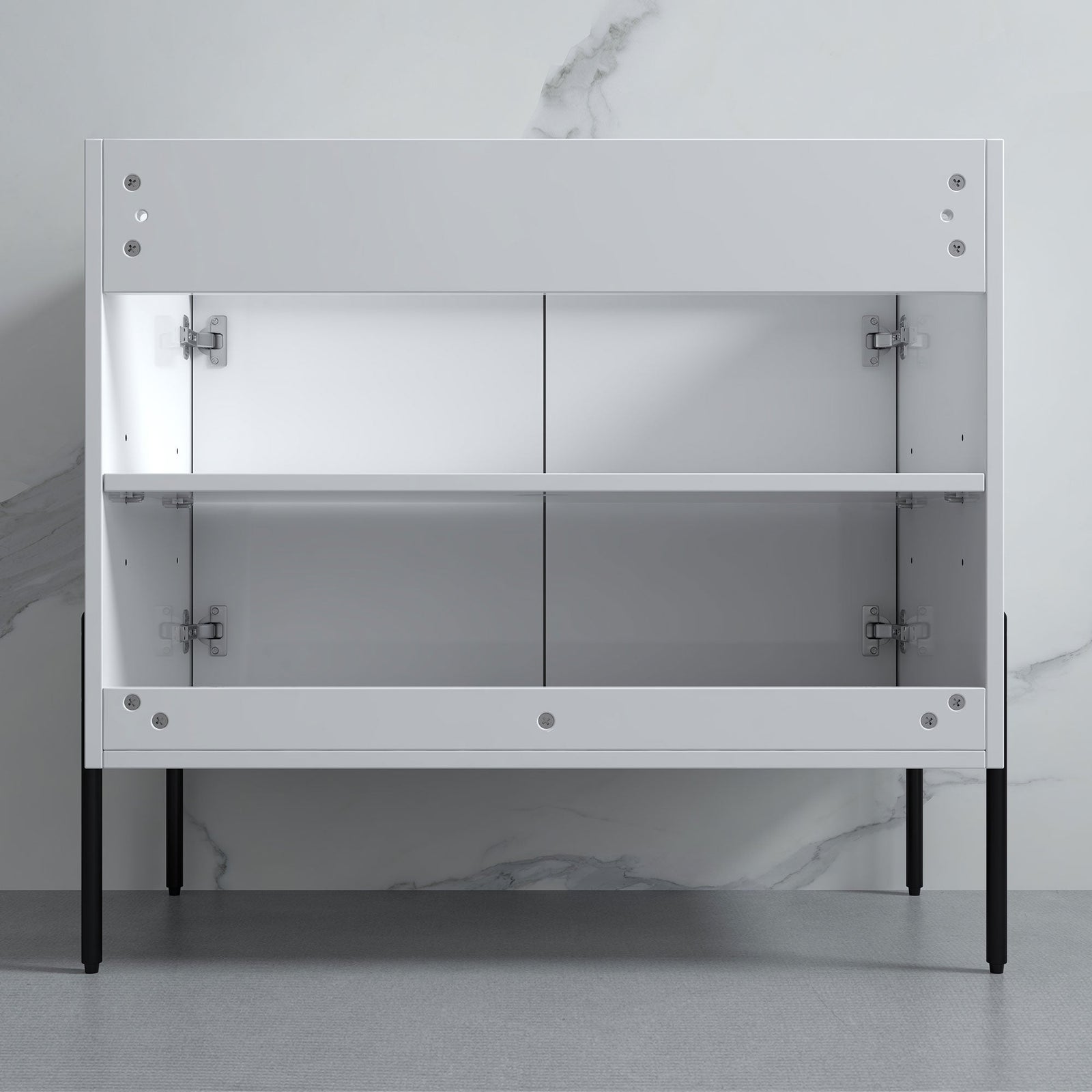 Dowell 36¡°(Fluted Bathroom Vanity Set ¡°(Assembled Cabinet Base with 2 Soft-Close Doors, Shelves & Ceramic/Resin Single Basin, Black/Golden Legs- 002 36 Series