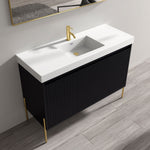 Dowell 48-Fluted Bathroom Vanity Set-(Assembled Cabinet Base with 3 Soft-Close Doors, Shelves & Ceramic/Resin Basin, Black/Golden Legs - 002 48 Series