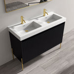 Dowell 48-Fluted Bathroom Vanity Set-(Assembled Cabinet Base with 3 Soft-Close Doors, Shelves & Ceramic/Resin Basin, Black/Golden Legs - 002 48 Series