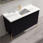 Dowell 48-Fluted Bathroom Vanity Set-(Assembled Cabinet Base with 3 Soft-Close Doors, Shelves & Ceramic/Resin Basin, Black/Golden Legs - 002 48 Series