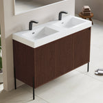 Dowell 48-Fluted Bathroom Vanity Set-(Assembled Cabinet Base with 3 Soft-Close Doors, Shelves & Ceramic/Resin Basin, Black/Golden Legs - 002 48 Series