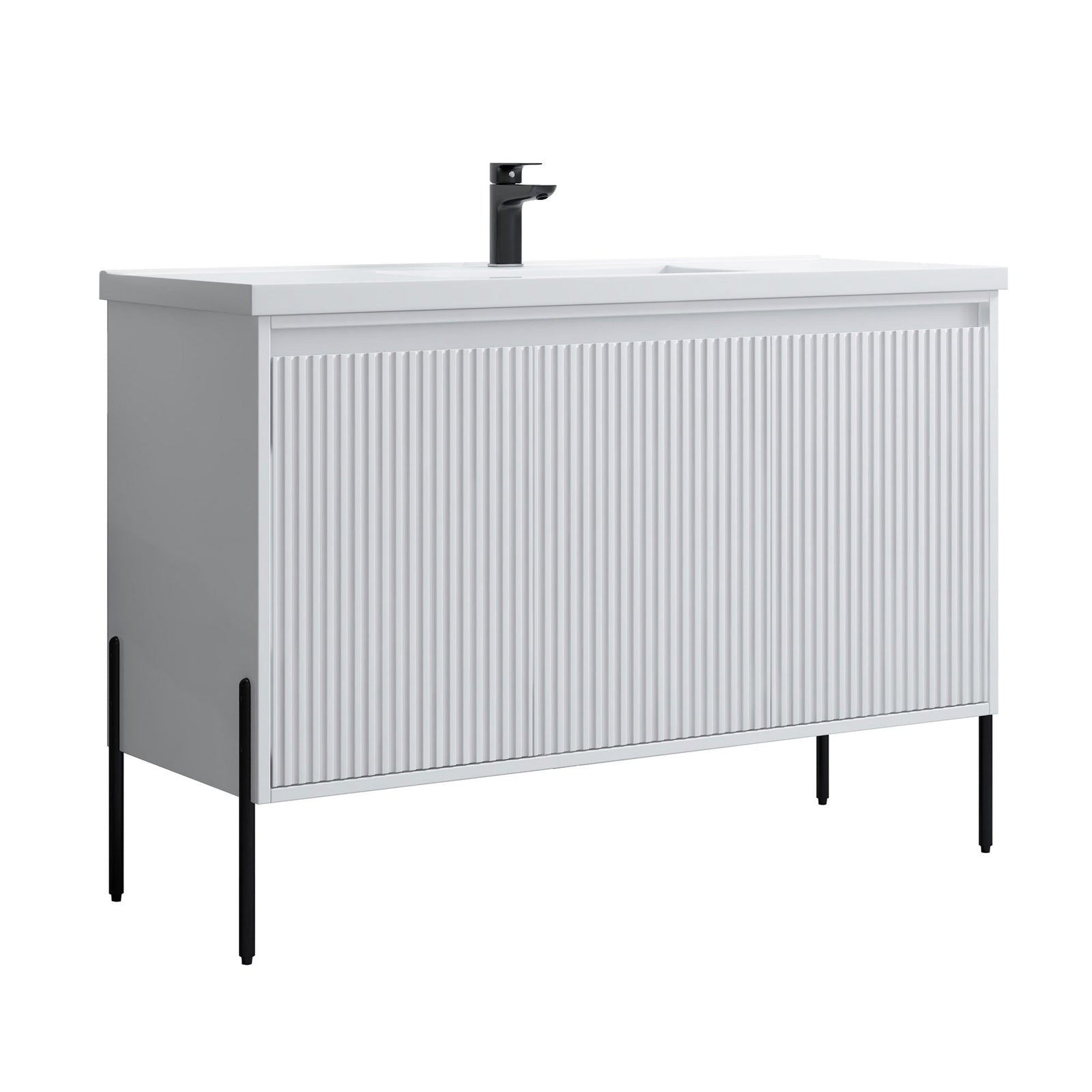 Dowell 48-Fluted Bathroom Vanity Set-(Assembled Cabinet Base with 3 Soft-Close Doors, Shelves & Ceramic/Resin Basin, Black/Golden Legs - 002 48 Series