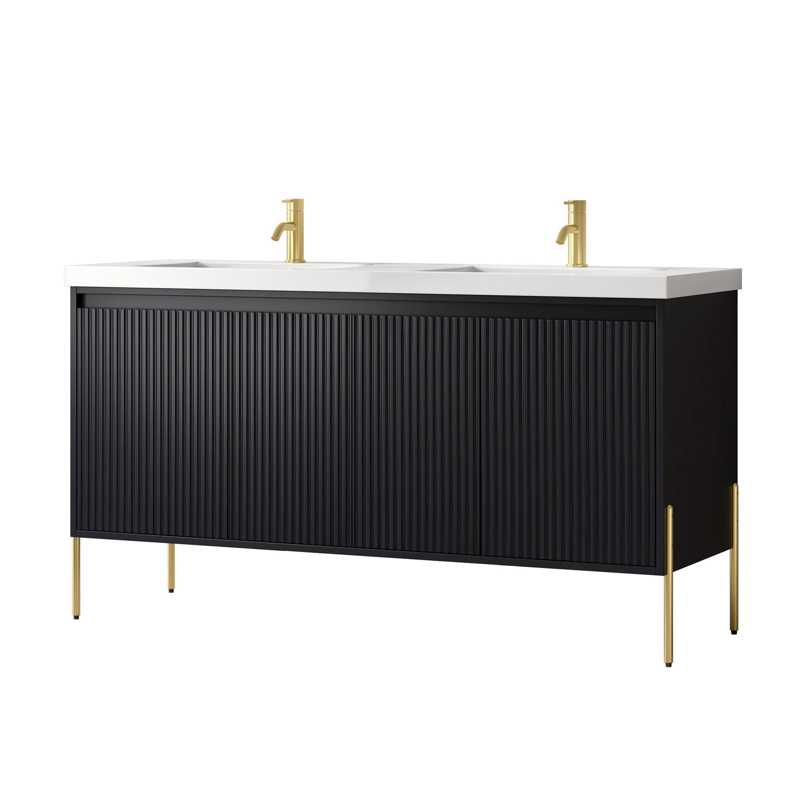 Dowell 60¡°(Fluted Bathroom Vanity Set ¡°(Assembled Cabinet Base with 4 Soft-Close Doors, Shelves & Resin Basin - 002 60 Series