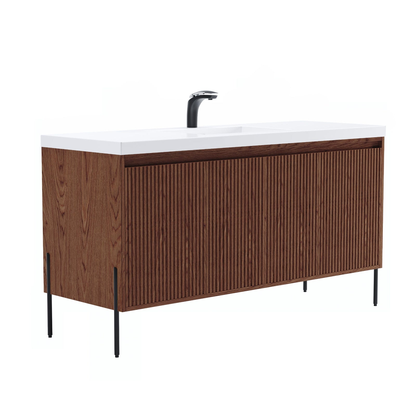Dowell 60¡°(Fluted Bathroom Vanity Set ¡°(Assembled Cabinet Base with 4 Soft-Close Doors, Shelves & Resin Basin - 002 60 Series