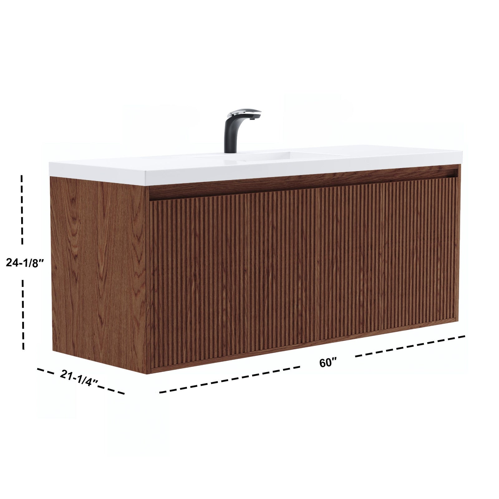 Dowell 60¡°(Fluted Bathroom Vanity Set ¡°(Assembled Cabinet Base with 4 Soft-Close Doors, Shelves & Resin Basin - 002 60 Series