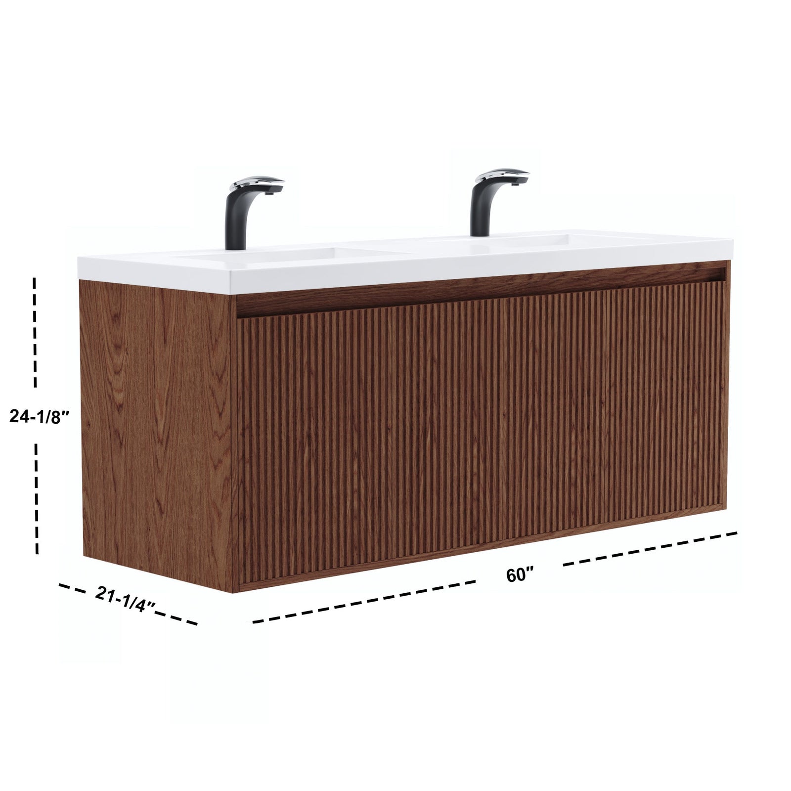 Dowell 60¡°(Fluted Bathroom Vanity Set ¡°(Assembled Cabinet Base with 4 Soft-Close Doors, Shelves & Resin Basin - 002 60 Series