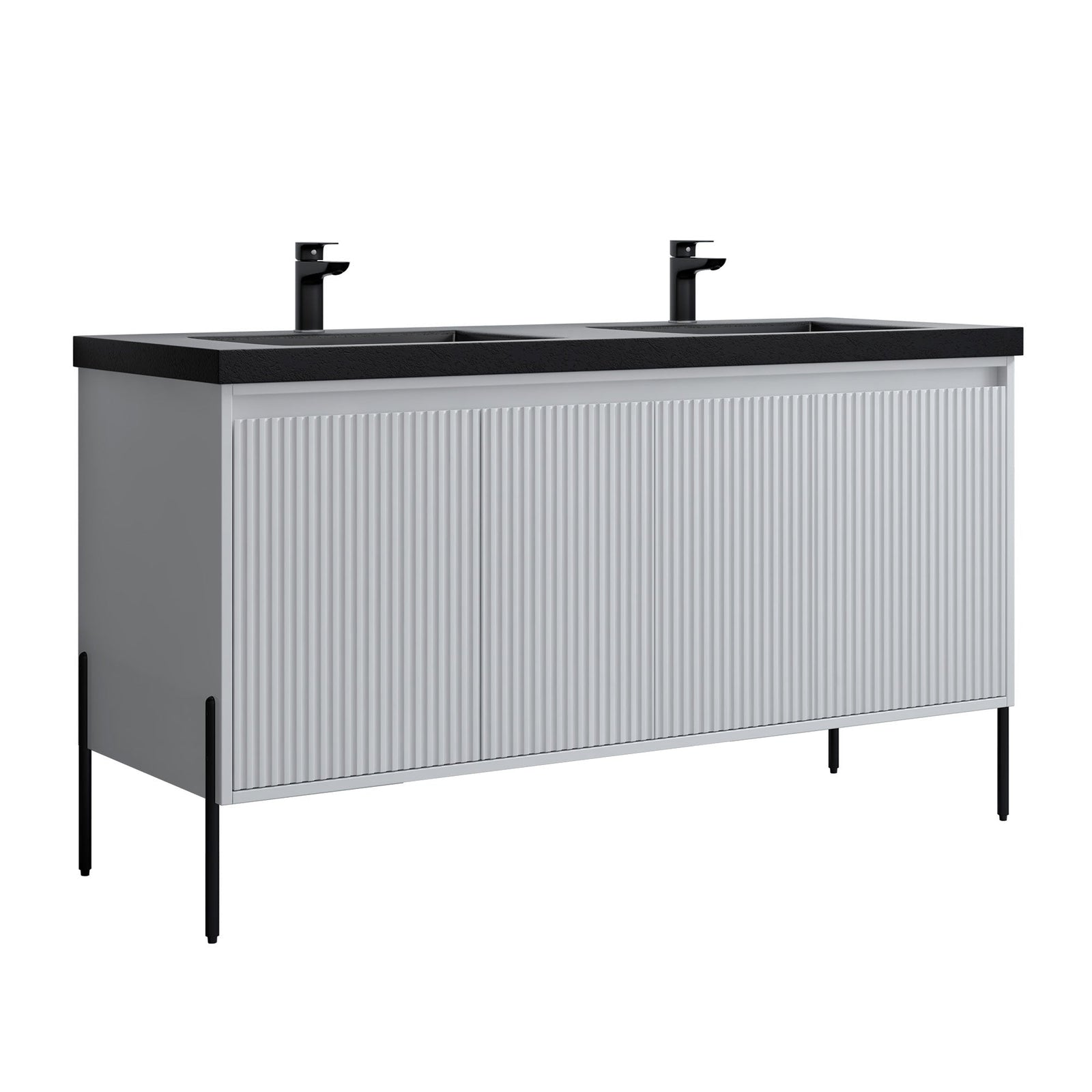 Dowell 60¡°(Fluted Bathroom Vanity Set ¡°(Assembled Cabinet Base with 4 Soft-Close Doors, Shelves & Resin Basin - 002 60 Series