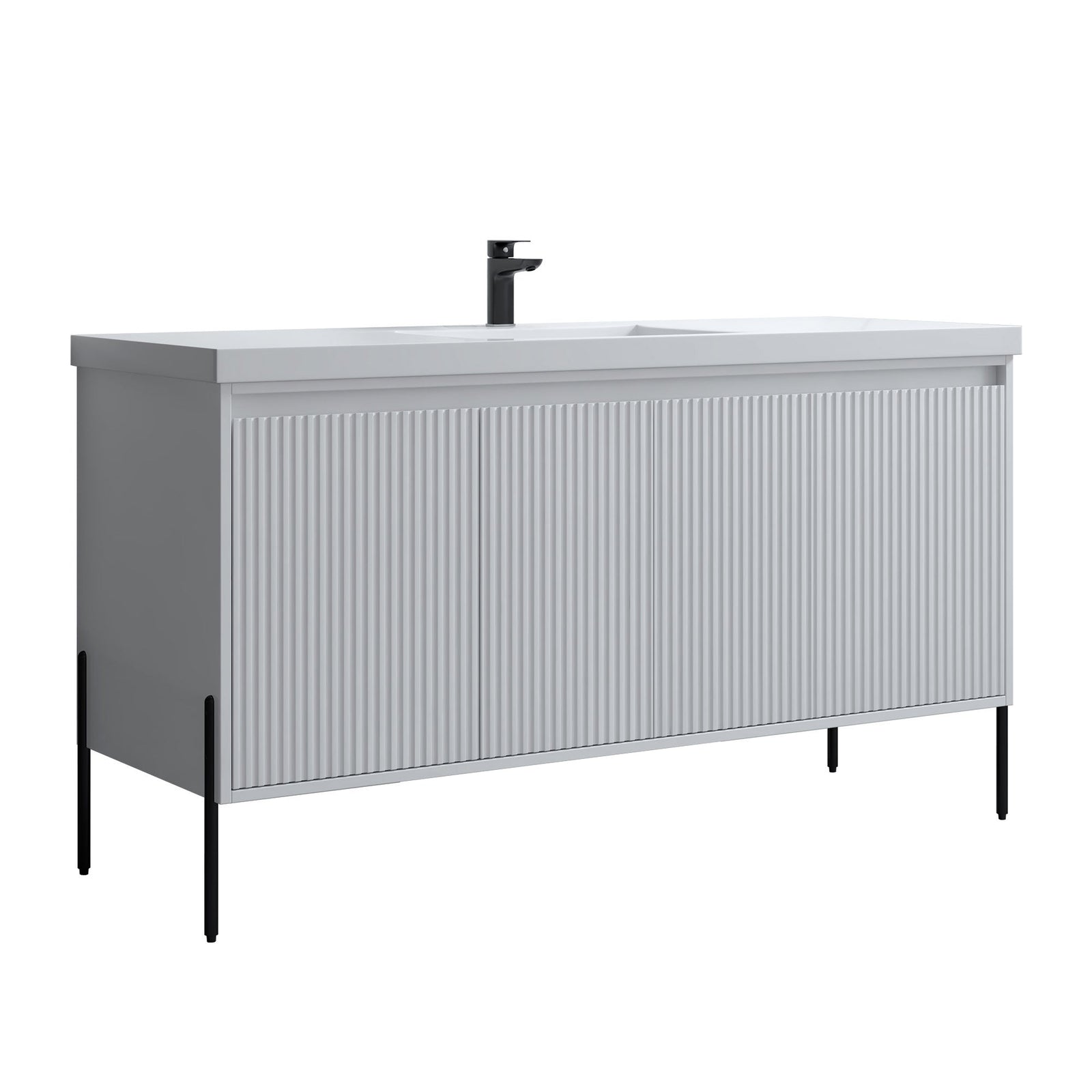 Dowell 60¡°(Fluted Bathroom Vanity Set ¡°(Assembled Cabinet Base with 4 Soft-Close Doors, Shelves & Resin Basin - 002 60 Series