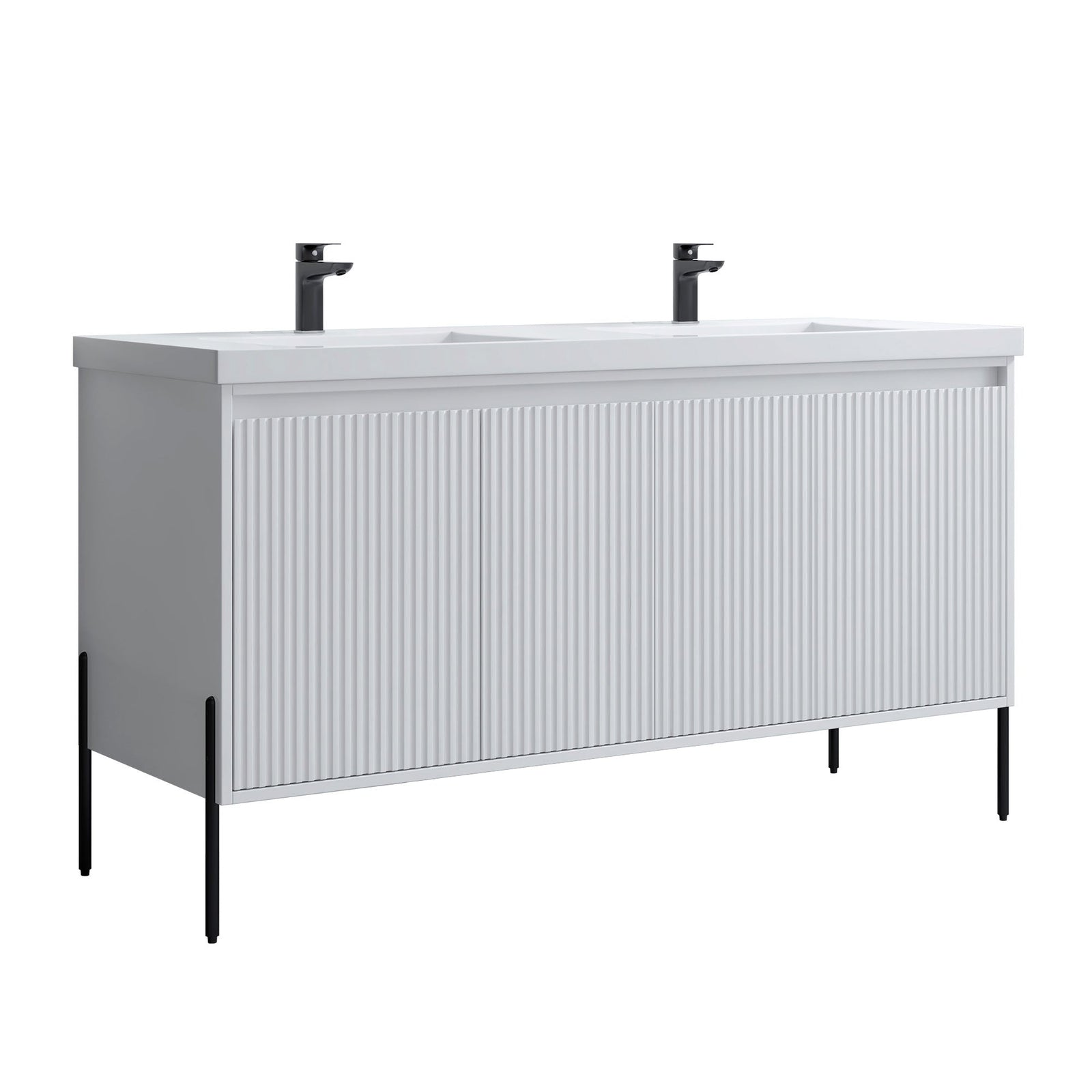Dowell 60¡°(Fluted Bathroom Vanity Set ¡°(Assembled Cabinet Base with 4 Soft-Close Doors, Shelves & Resin Basin - 002 60 Series