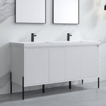 Dowell 60¡°(Fluted Bathroom Vanity Set ¡°(Assembled Cabinet Base with 4 Soft-Close Doors, Shelves & Resin Basin - 002 60 Series