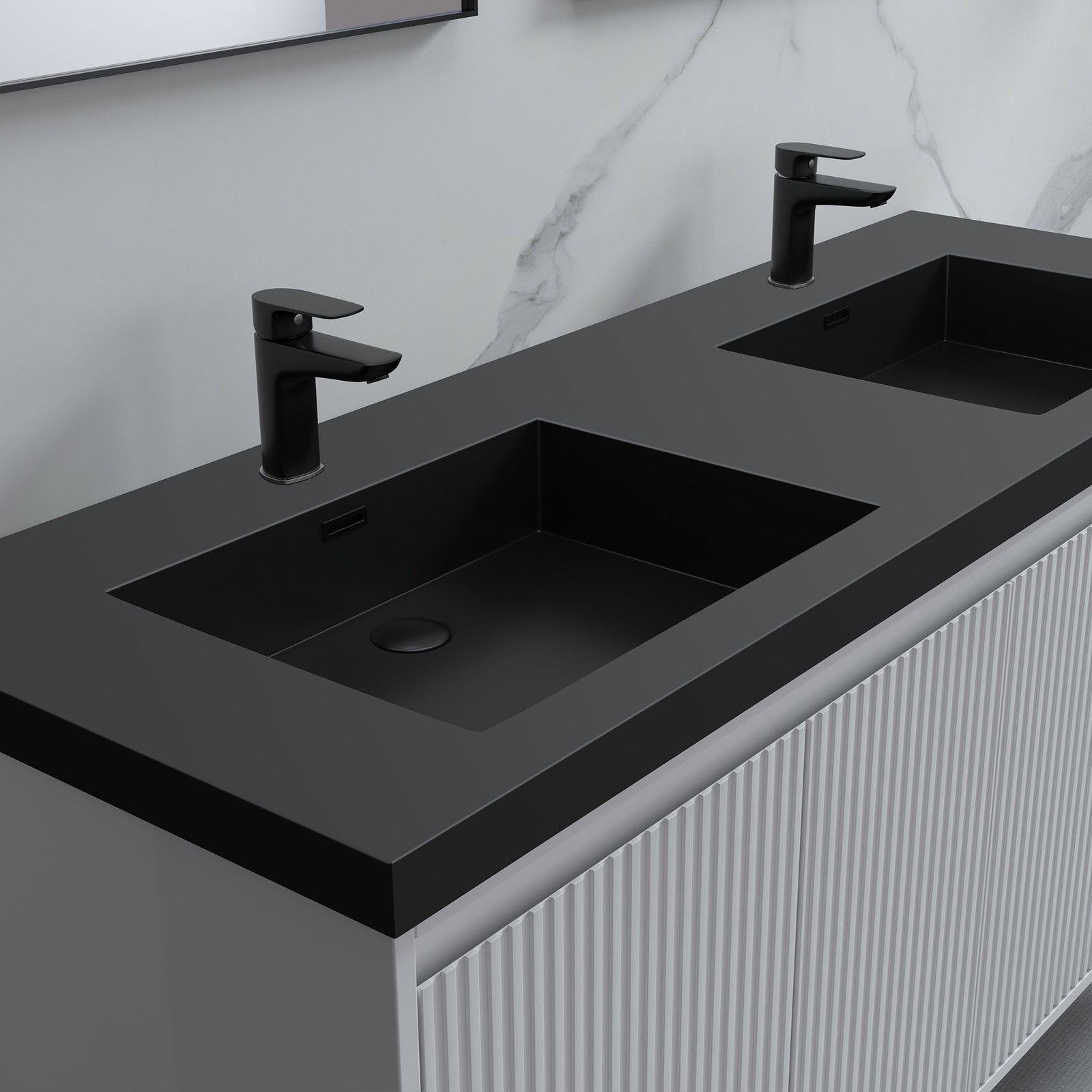 Dowell 60¡°(Fluted Bathroom Vanity Set ¡°(Assembled Cabinet Base with 4 Soft-Close Doors, Shelves & Resin Basin - 002 60 Series