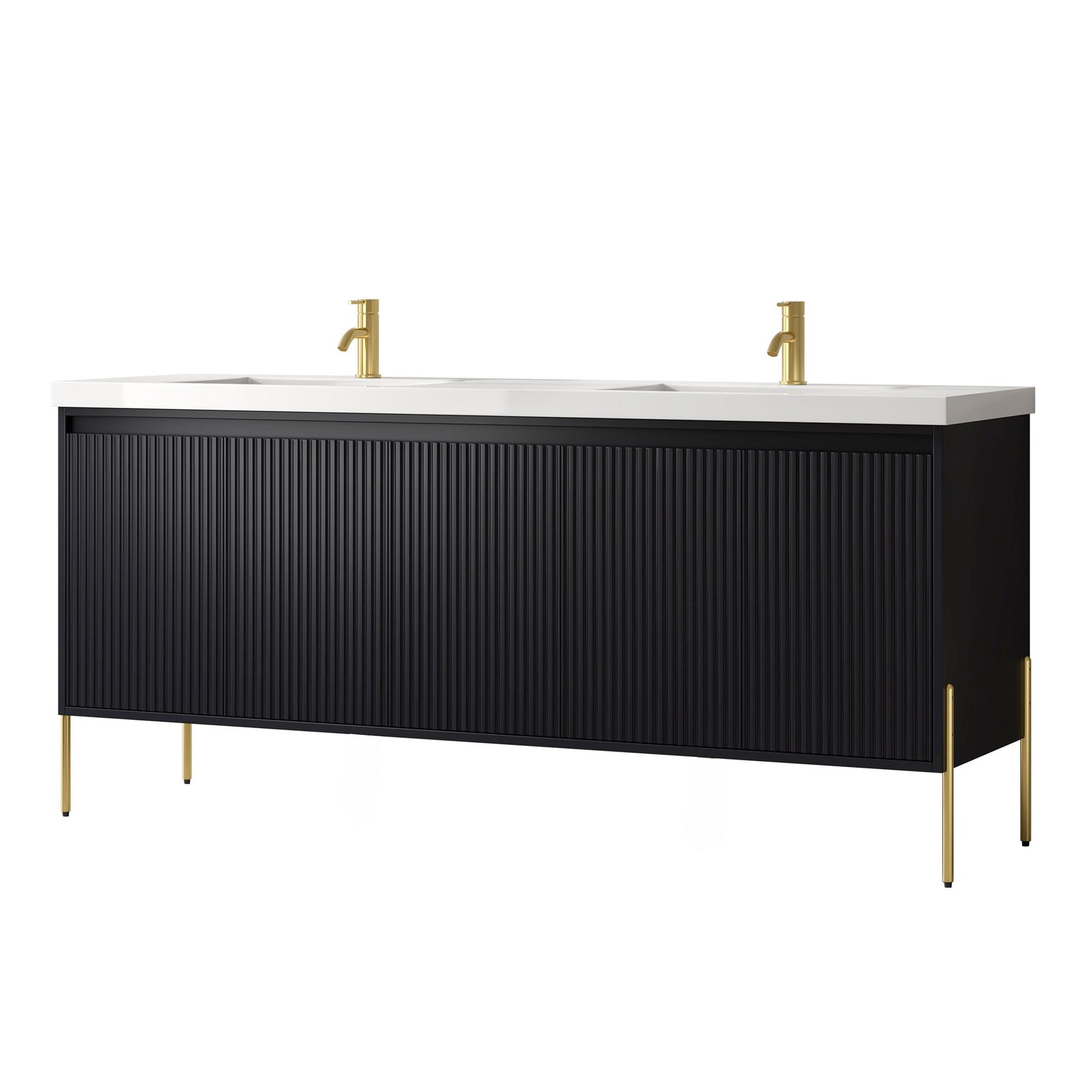 Dowell 72¡°(Fluted Bathroom Vanity Set ¡°(Assembled Cabinet Base with 5 Soft-Close Doors, Shelves &  Resin Double Basin - 002 72 Sereis