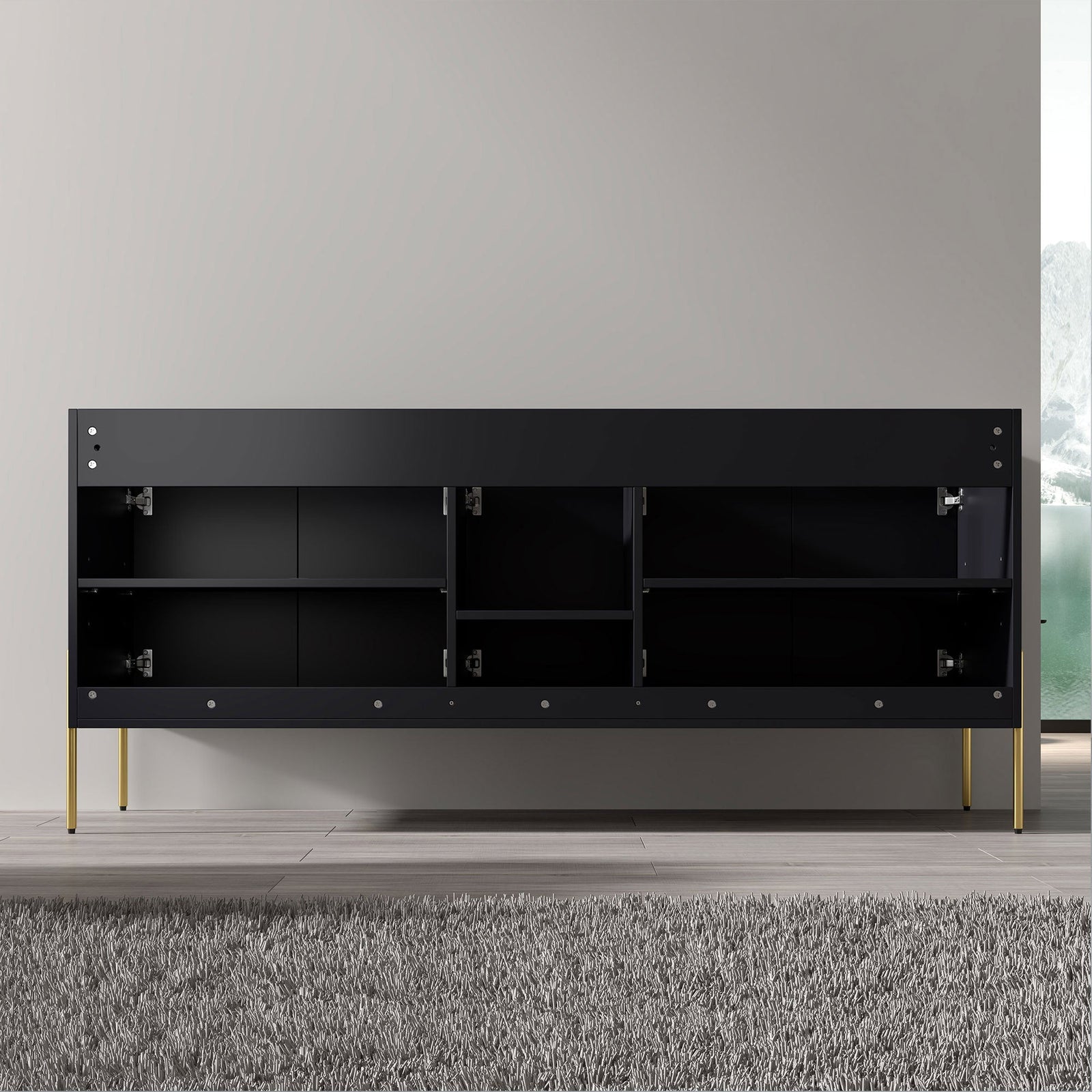 Dowell 72¡°(Fluted Bathroom Vanity Set ¡°(Assembled Cabinet Base with 5 Soft-Close Doors, Shelves &  Resin Double Basin - 002 72 Sereis