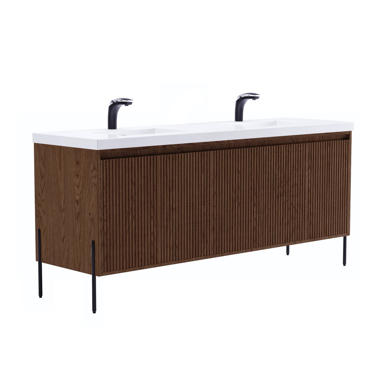 Dowell 72¡°(Fluted Bathroom Vanity Set ¡°(Assembled Cabinet Base with 5 Soft-Close Doors, Shelves &  Resin Double Basin - 002 72 Sereis