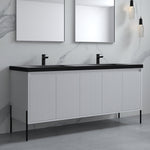 Dowell 72¡°(Fluted Bathroom Vanity Set ¡°(Assembled Cabinet Base with 5 Soft-Close Doors, Shelves &  Resin Double Basin - 002 72 Sereis