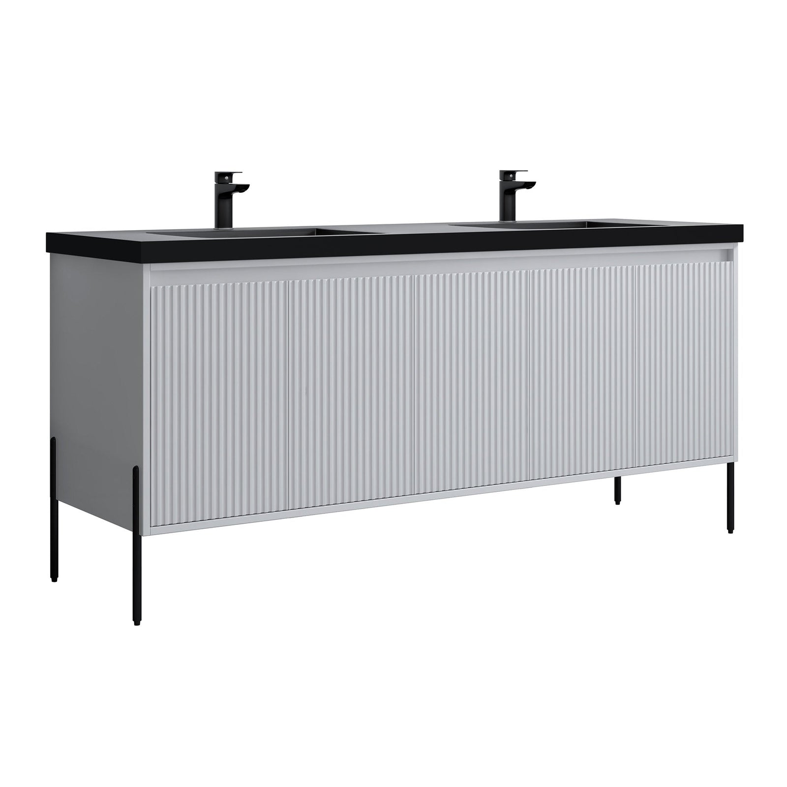 Dowell 72¡°(Fluted Bathroom Vanity Set ¡°(Assembled Cabinet Base with 5 Soft-Close Doors, Shelves &  Resin Double Basin - 002 72 Sereis